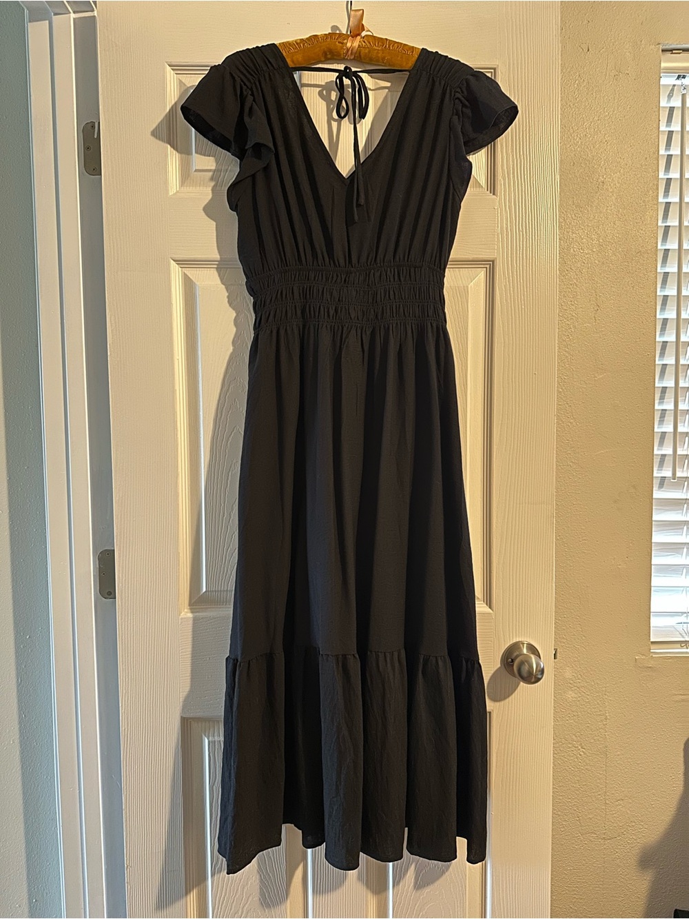 Black Midi Prairie Whimsy Goth Dress L